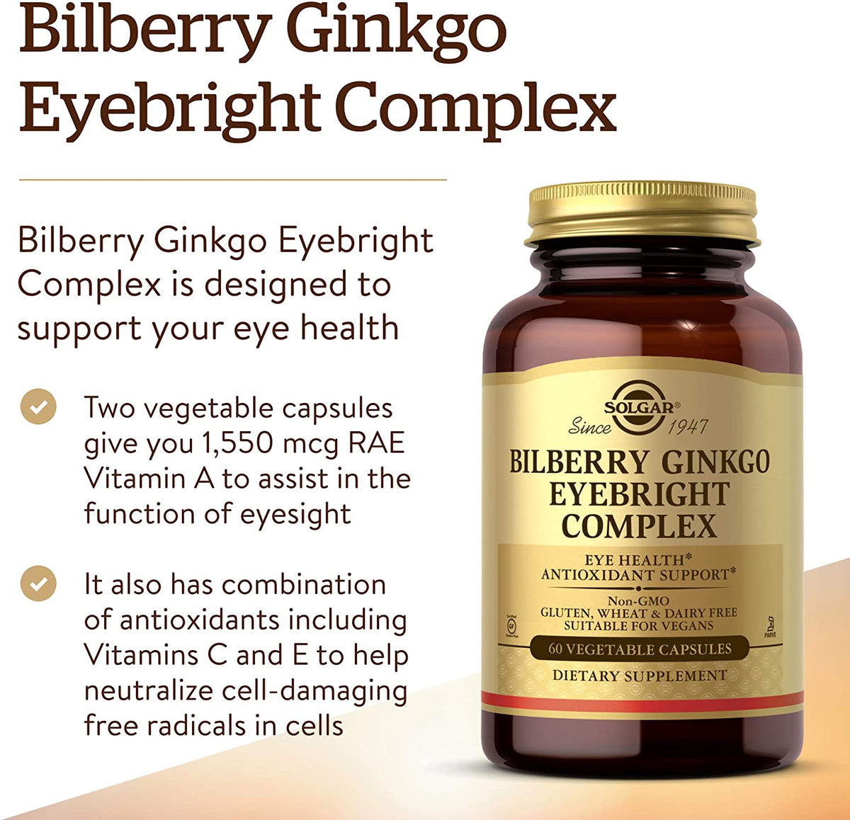 Solgar Bilberry-Ginkgo Eyebright Complex, 60 Vegetable Capsules