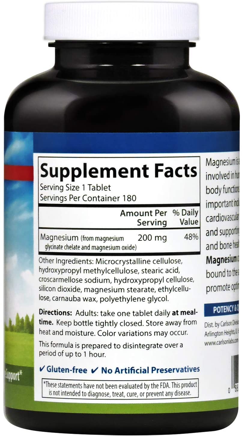 Carlson Chelated Magnesium, 180 Tablets