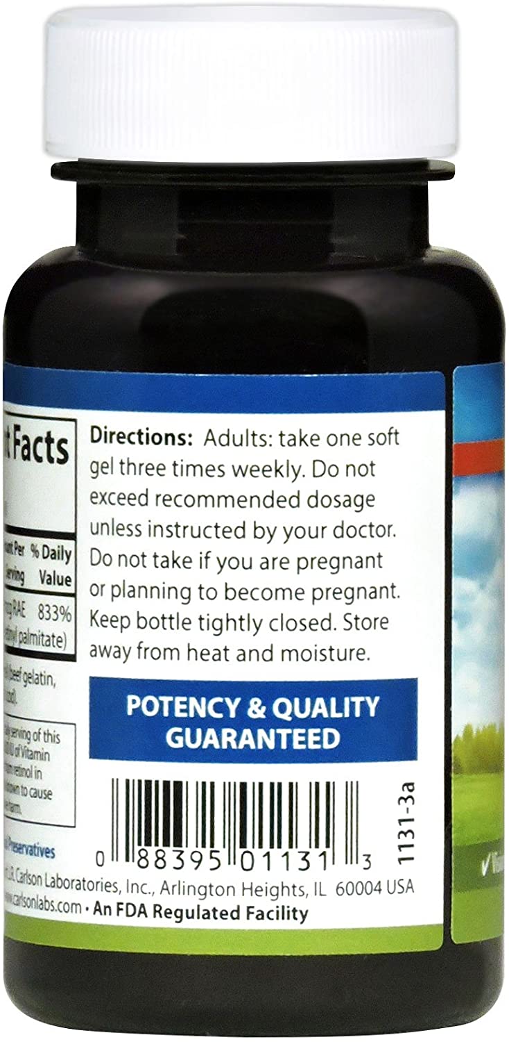 Carlson - Vitamin A, 25000 IU (7500 mcg RAE), Vision &amp; Skin Health, Immune Function, 100 soft gels