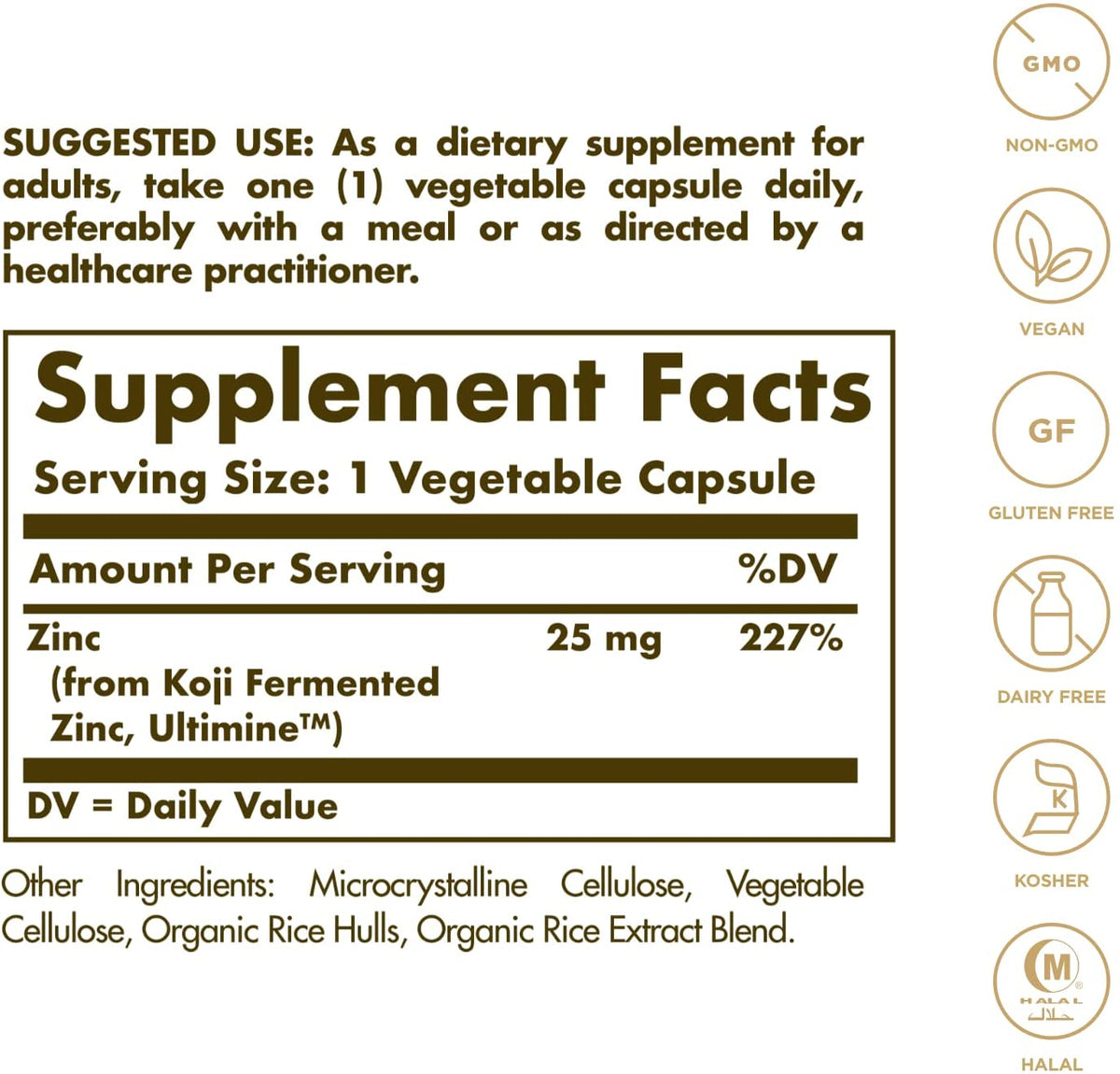 Solgar Earth Source Food Fermented Koji Zinc 25mg, 30 Vegetable Capsules - Higher-Absorption, Bioavailable Zinc for Immune &amp; Skin Health - Non-GMO, Vegan, Gluten Free, Dairy Free, Kosher - 30 Servings