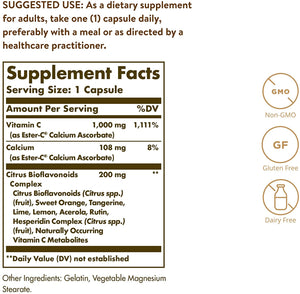 Ester-C Plus 1000 mg Vitamin C with Citrus Bioflavonoids - 50 Capsules - Gentle & Non Acidic - 24-Hour Immune Support, Supports Upper Respiratory Health - Non-GMO, Gluten Free - 50 Servings