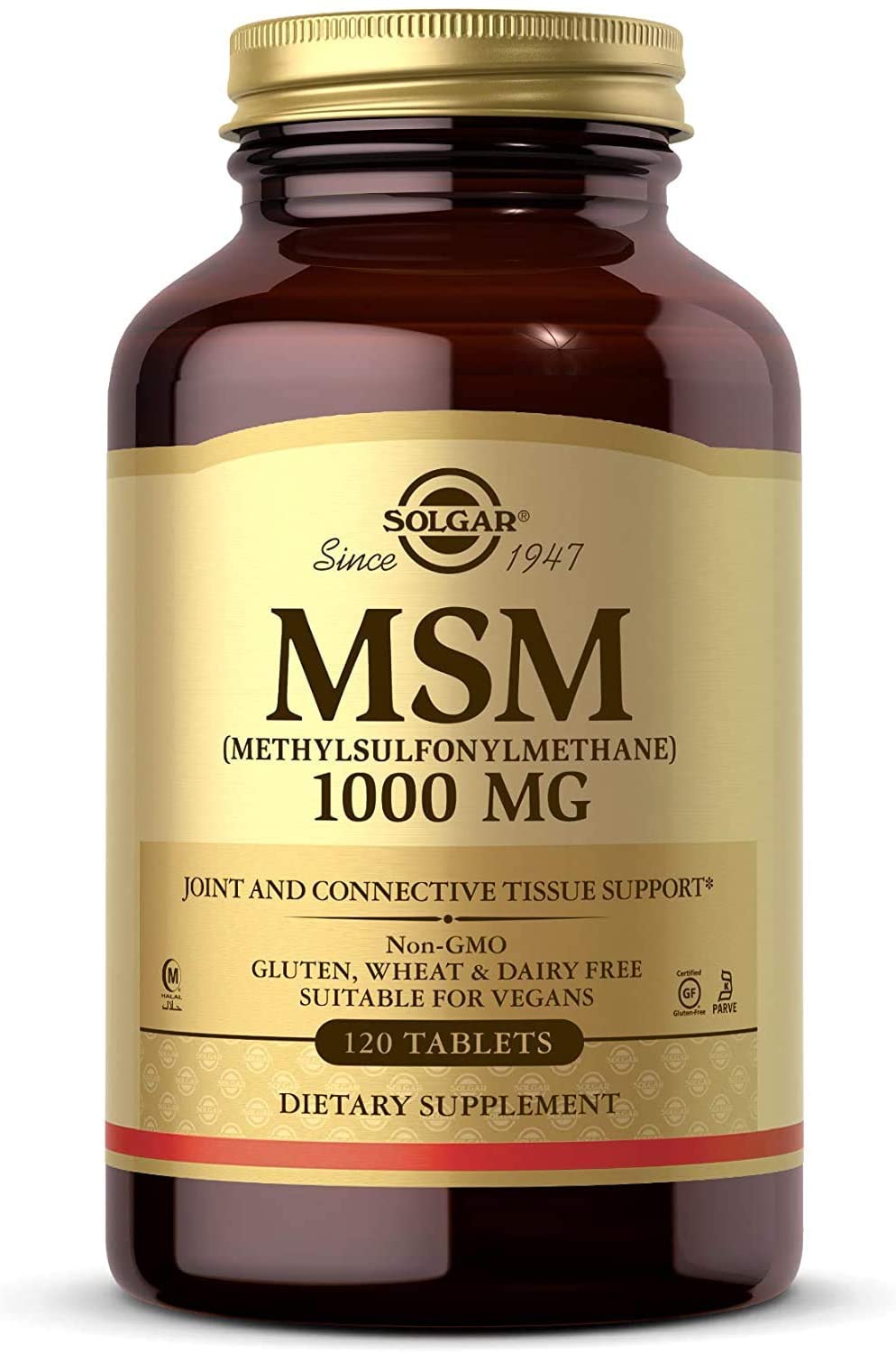 Solgar MSM 1000 mg - 120 Tablets - Supports Joints &amp; Connective Tissue - Non-GMO, Vegan, Gluten Free, Dairy Free, Kosher, Halal - 120 Servings