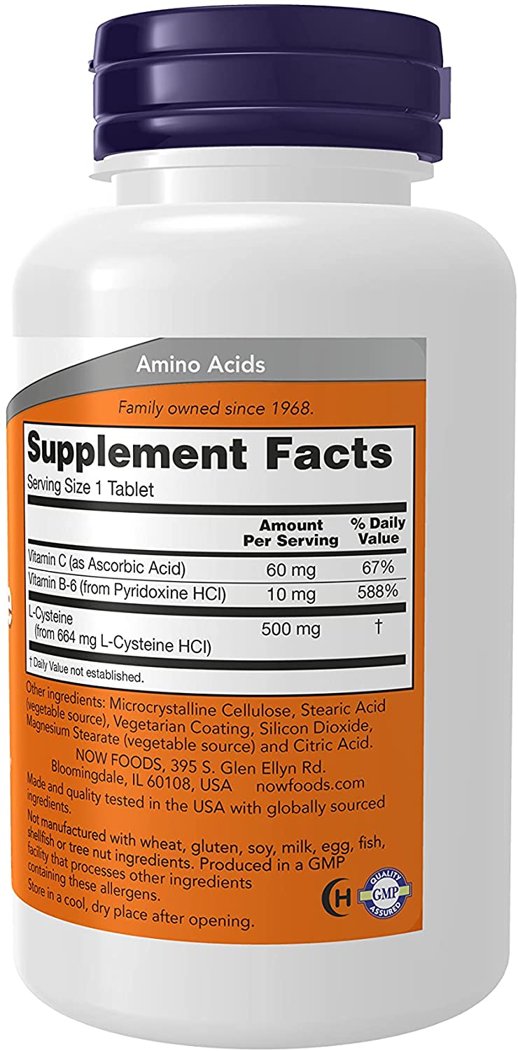 NOW Foods Supplements, L-Cysteine 500 mg with Vitamins B-6 and C, Structural Support*, 100 Tablets