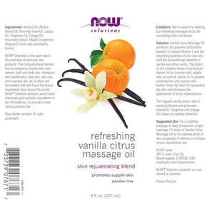 NOW Foods Solutions Refreshing Vanilla Citrus Massage Oil, 8 fl oz
