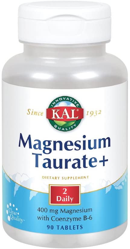 KAL Magnesium Taurate 400mg Plus CoEnzyme Vitamin B6, Chelated Magnesium Supplement, Healthy Muscle Function, Nerve and Heart Health Support, Gluten Free, Vegan, 60-Day Guarantee, 45 Serv, 90 Tablets