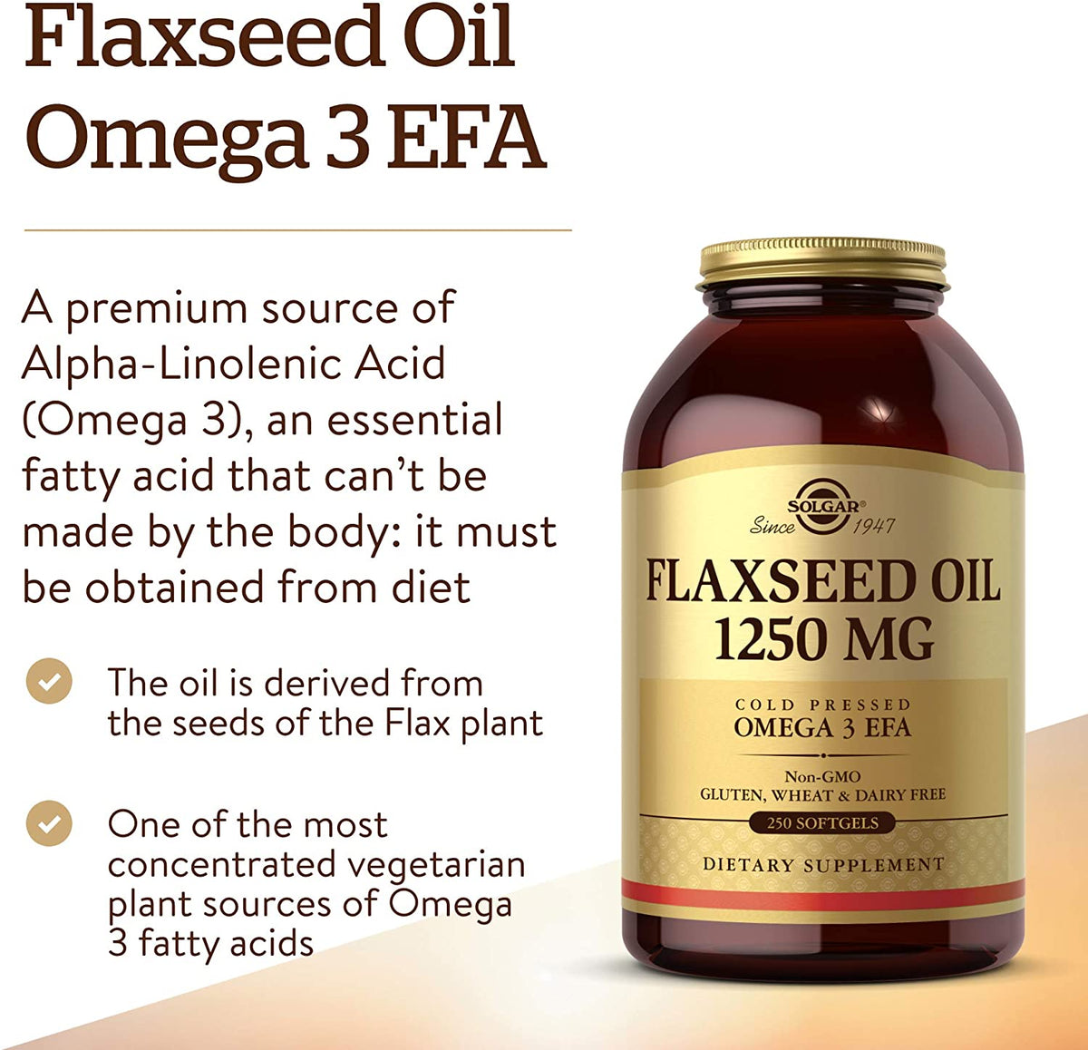 Solgar Flaxseed Oil, 1250 mg, 250 Softgels