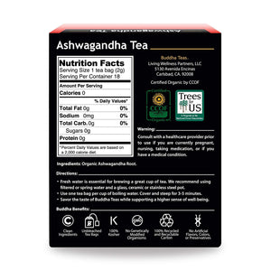 Buddha Teas Organic Ashwagandha Root Tea - OU Kosher, USDA Organic, CCOF Organic, 18 Bleach-Free Tea Bags