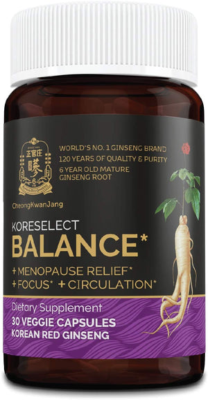 Balance Menopause Relief for Women - Genuine KGC Dietary Supplement with 6 Yrs Grown Korean Red Panax Ginseng , Peony and Bamboo Blend Helps Sluggishness, Anxiety, Focus, 30 Vegan Capsules