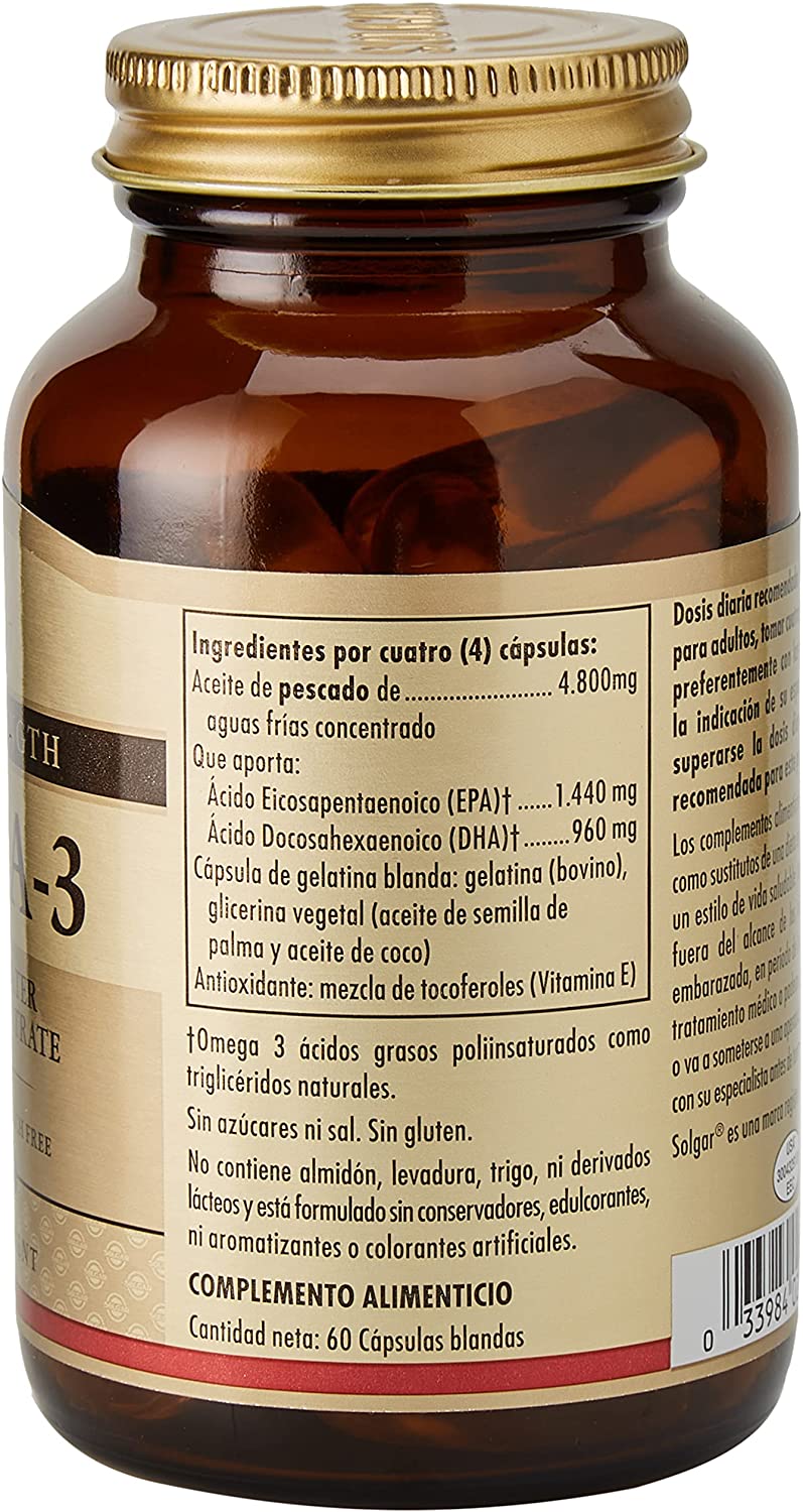 Solgar Double Strength Omega-3 700 mg, 60 Softgels - Fish Oil Supplement - Support for Cardiovascular, Joint & Cellular Health - Contains EPA & DHA Omega 3 Fatty Acids - Gluten Free - 60 Servings