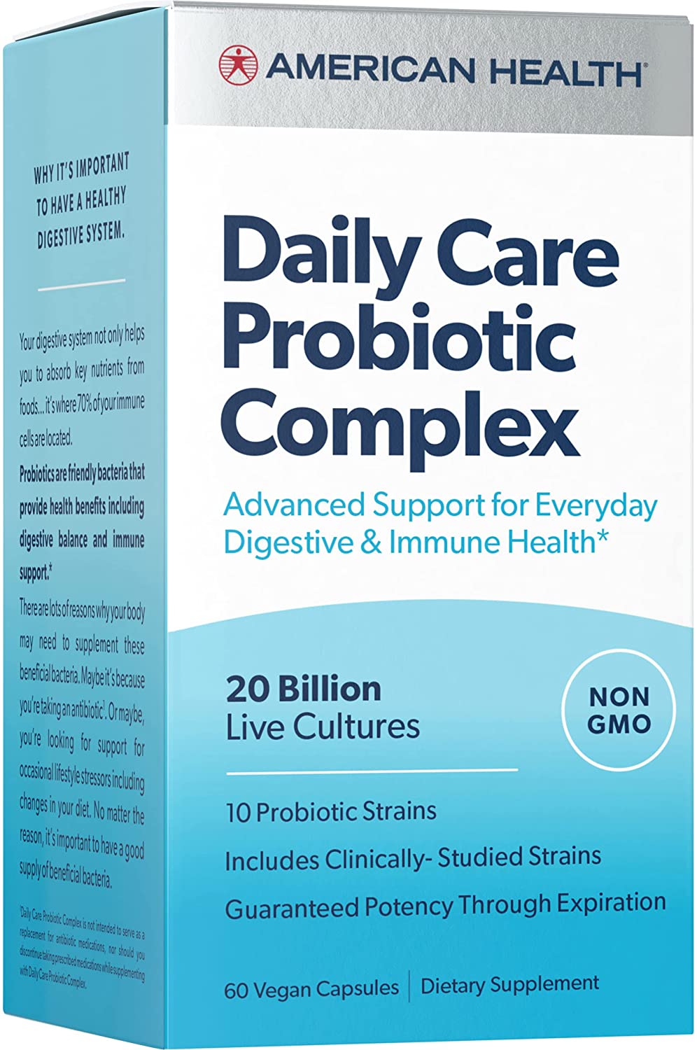 American Health Daily Care Probiotic Complex, 20 Billion Microorganisms, Clinically Studied Strains, Advanced Support for Everyday Digestive &amp; Immune Health, 60 Count