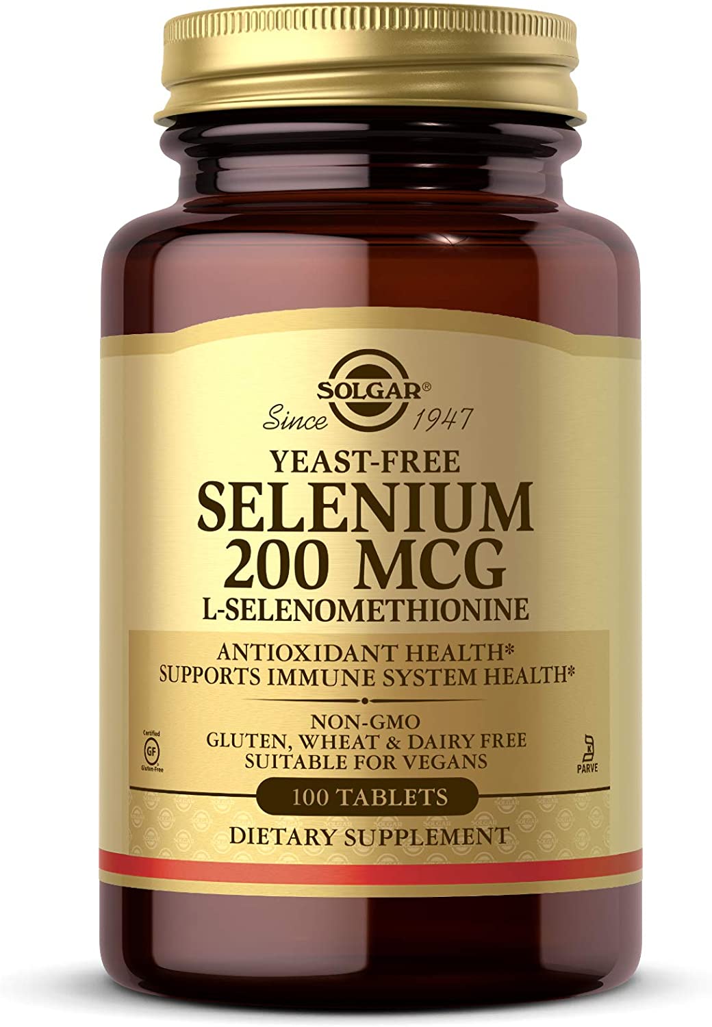 Solgar Yeast-Free Selenium 200 mcg 100 Tablets - Supports Antioxidant &amp; Immune System Health - Non-GMO Vegan Gluten Free Dairy Free Kosher - 100 Servings , Unflavoured