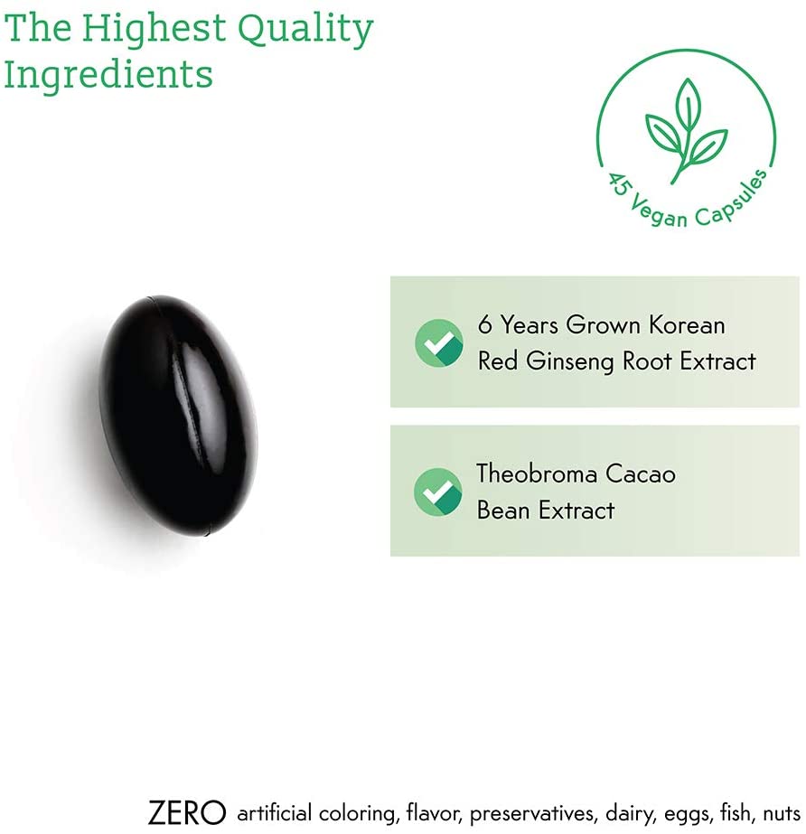 Wellness Red Ginseng Extract - Genuine KGC Dietary Supplement with 6 Years Grown Korean Red Panax Ginseng Root. Non-GMO, Gluten-Free, No Artificial or Preservatives - 45 Vegan Softgels