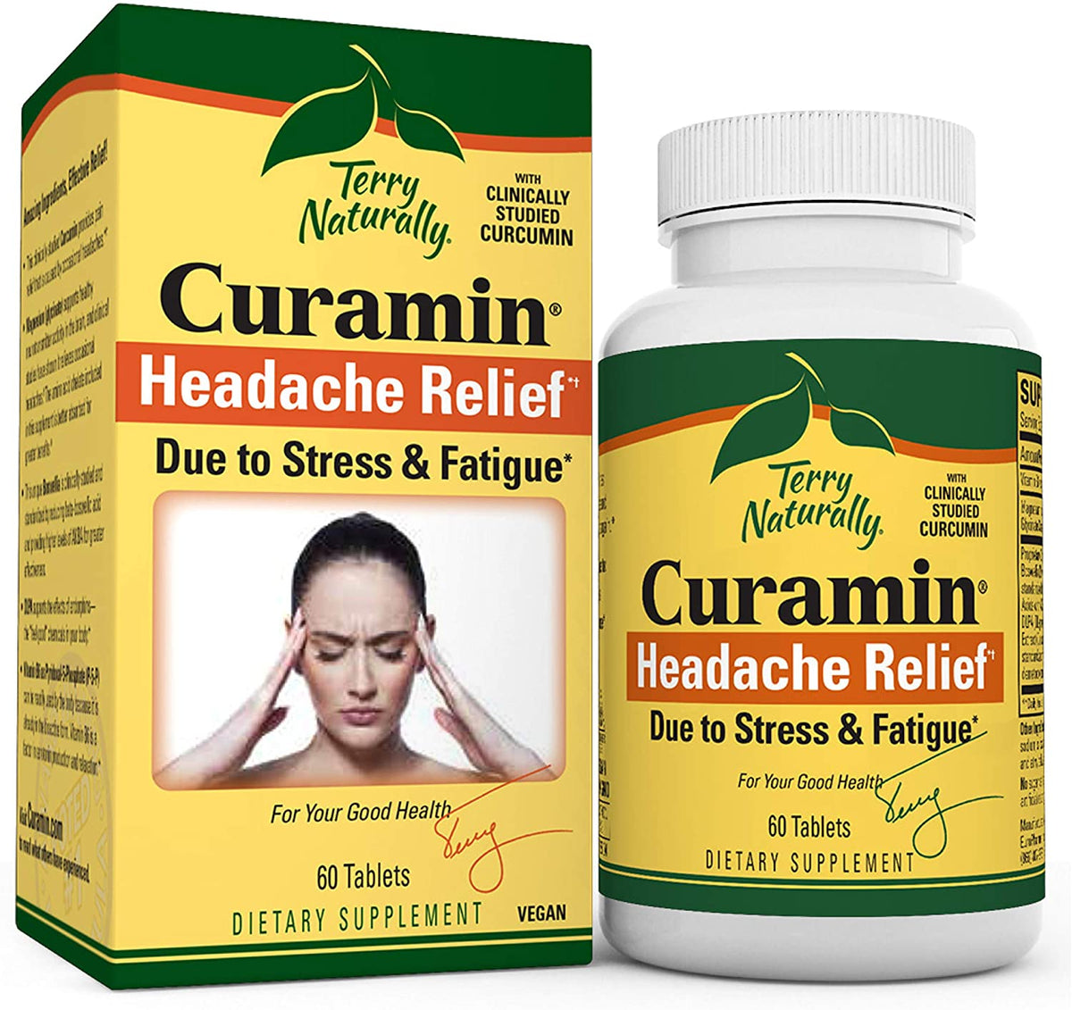Curamin Headache Relief - 60 Vegan Tablets - Targets Headache Pain Caused by Stress &amp; Fatigue, Contains Curcumin &amp; Boswellia - Non-GMO, Gluten-Free, Kosher - 20 Servings