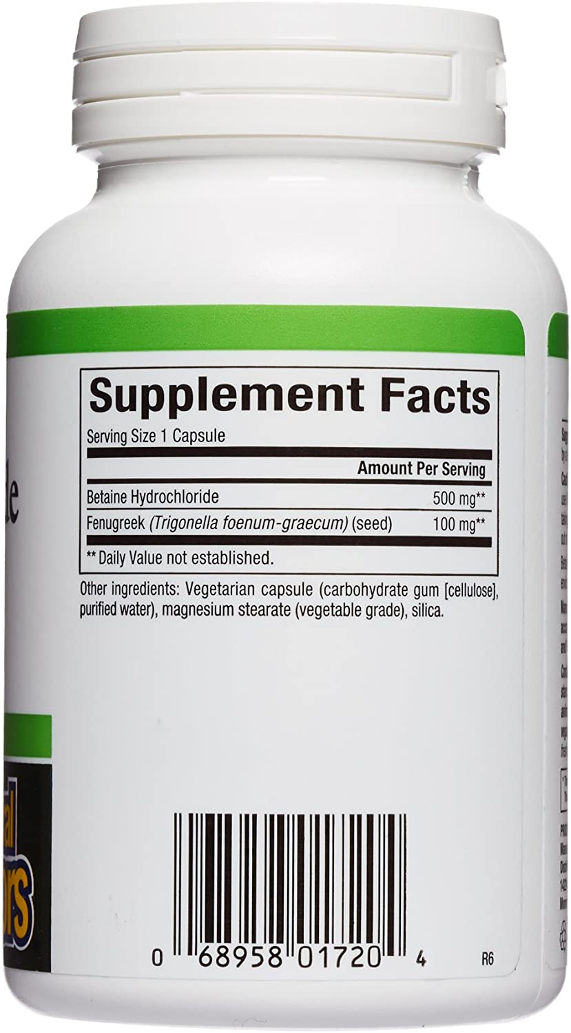 Natural Factors, Betaine HCL 500 mg, Supports Healthy Digestion and a Healthy Microbiome, 90 capsules (90 servings)