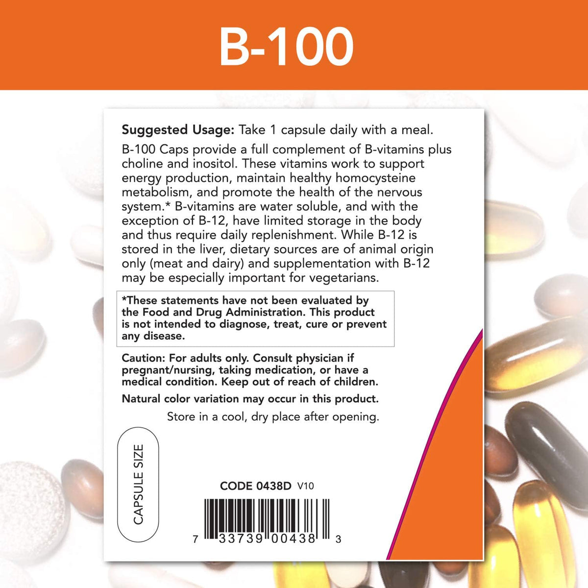 NOW Foods B-100, 250 Vegetarian Capsules