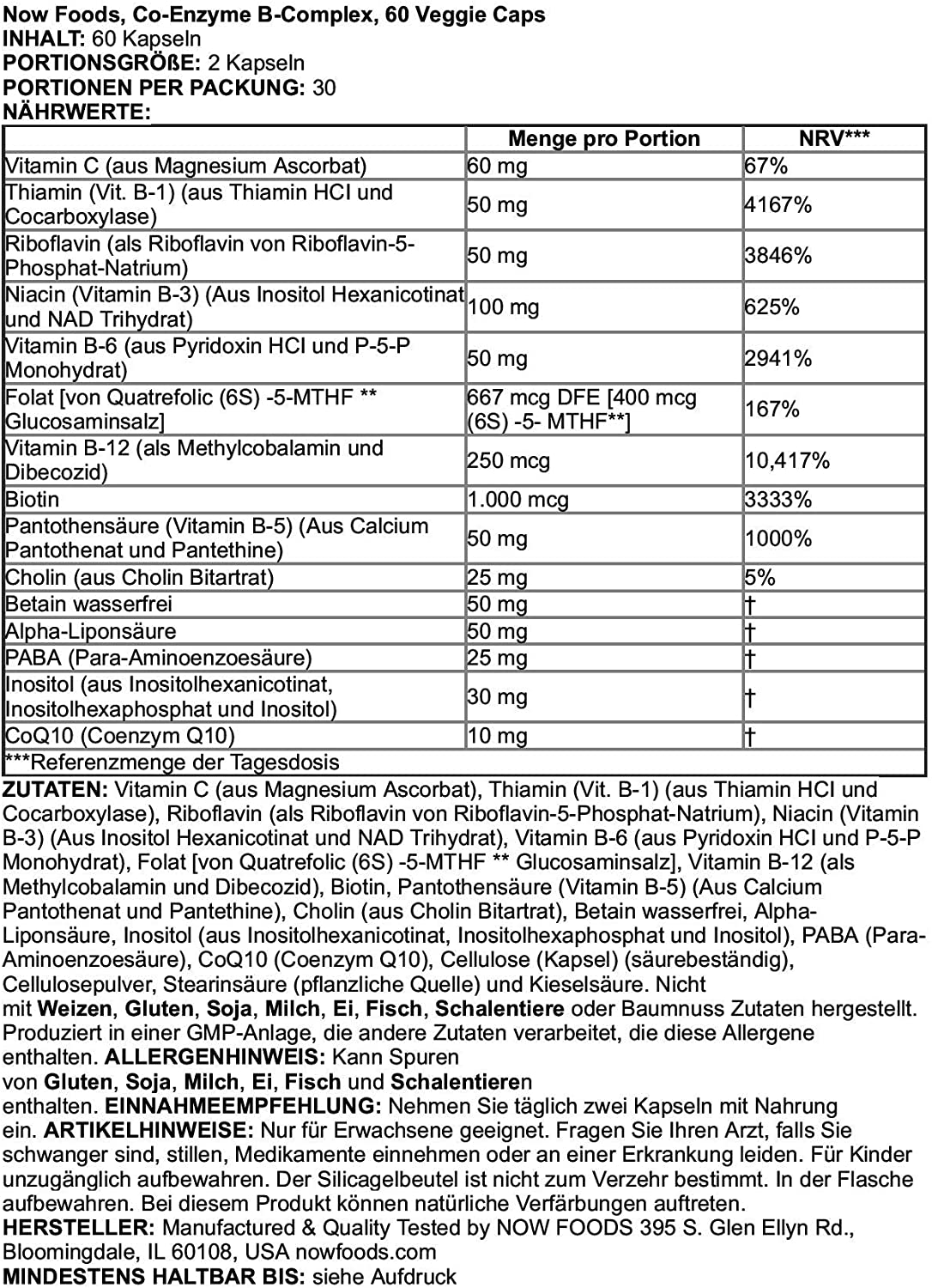 NOW Foods Supplements, Co-Enzyme B Complex with Alpha Lipoic Acid and CoQ10, Nutritional Health, 60 Veg Capsules