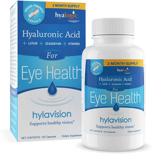 Eye Health Supplements: Hyaluronic Acid, Lutein and Zeaxanthin Dietary Supplements for Vision Support (120 Capsules)— Vegan Formula by Hyalogic