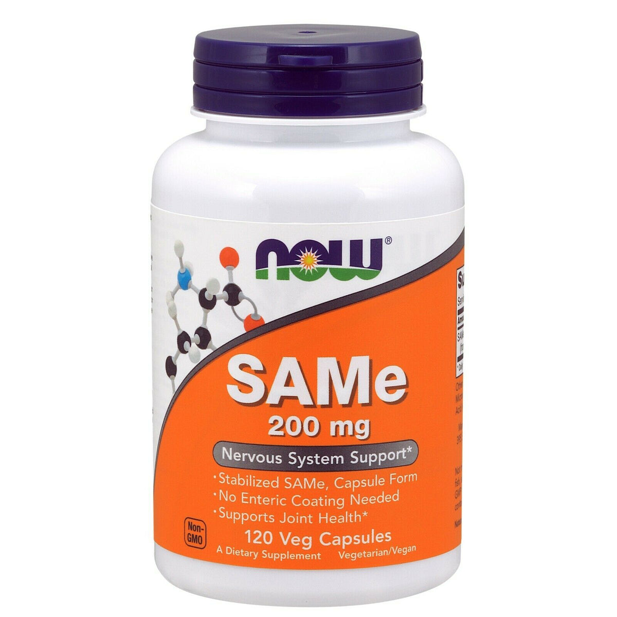 NOW Foods Supplements, SAMe (S-Adenosyl-L-Methionine)200 mg, Nervous System Support*, 120 Veg Capsules