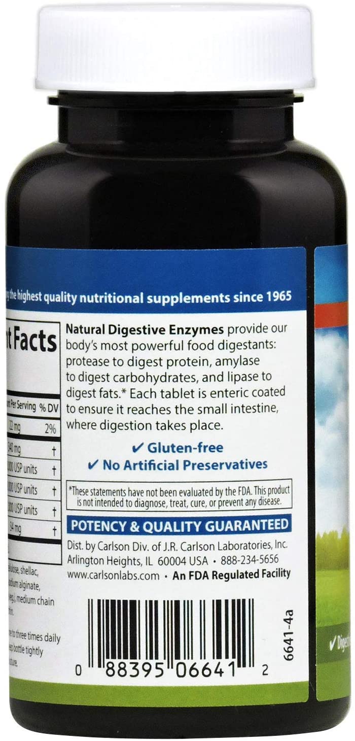 Carlson - Natural Digestive Enzymes, Digestive Aid #34 with Protease, Amylase &amp; Lipase, Digestive Support, Nutrient Absorption &amp; Optimal Wellness, 100 Tablets