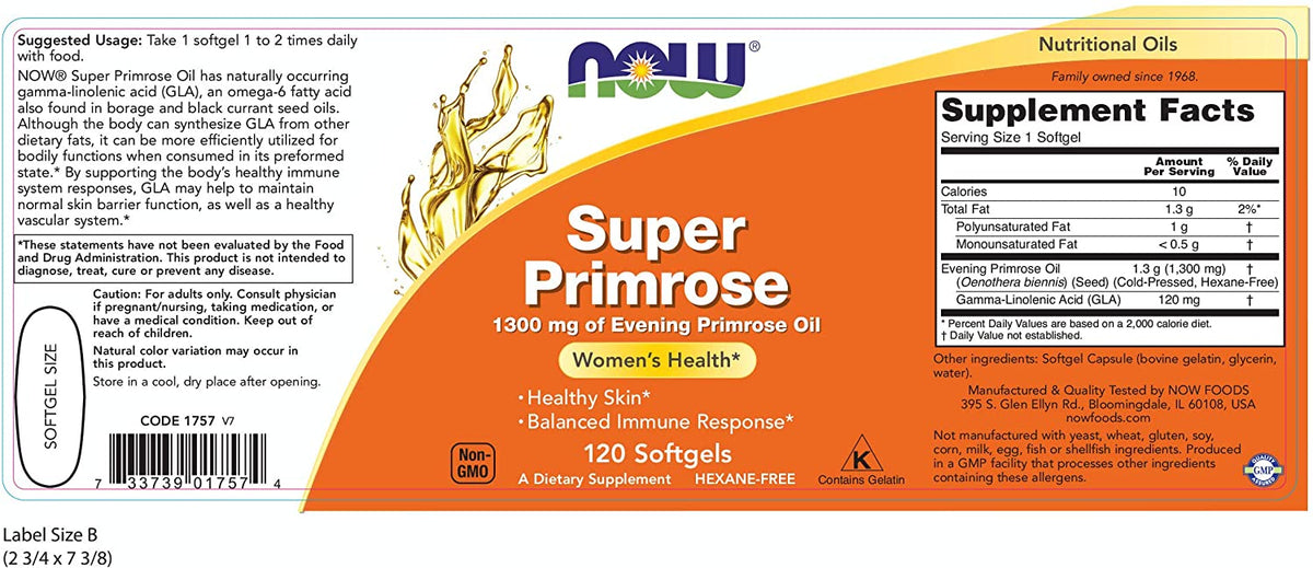 NOW Super Primrose, 1300 mg, 120 Softgels