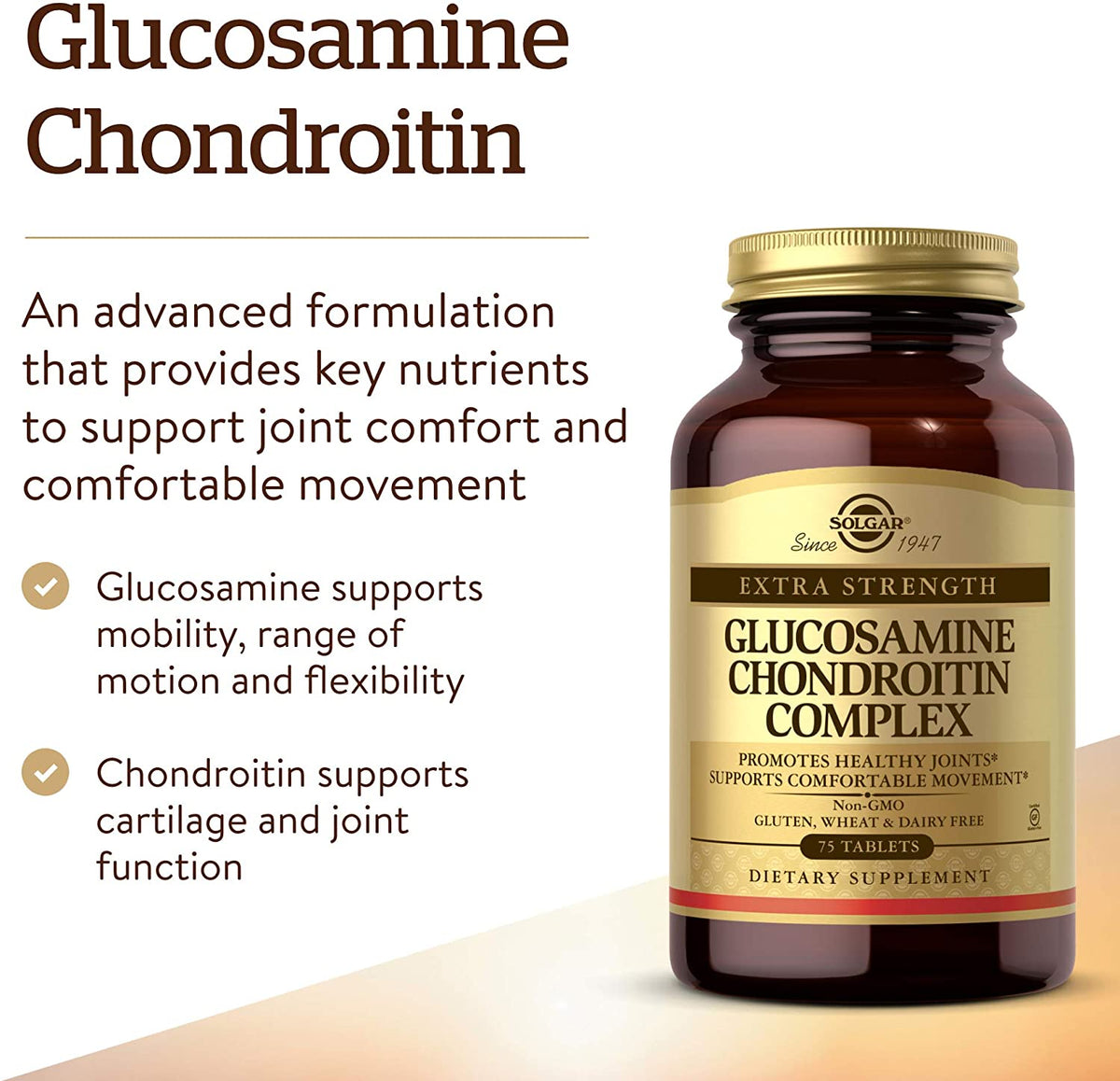Solgar Extra Strength Glucosamine Chondroitin Complex - 75 Tablets - Supports Healthy Joints &amp; Comfortable Movement - Non-GMO, Gluten Free, Dairy Free - 25 Servings