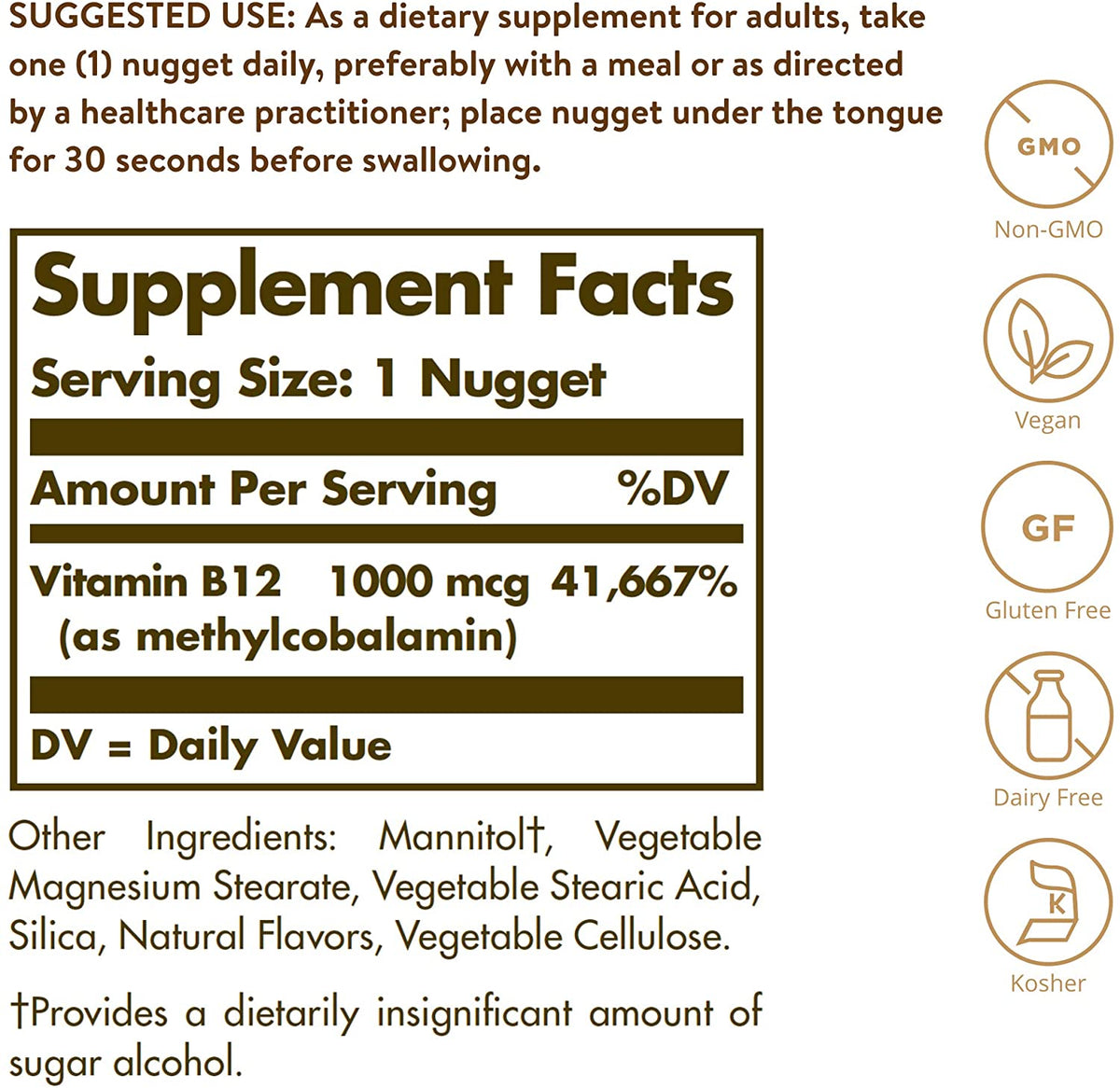 Solgar Methylcobalamin (Vitamin B12) 1000 mcg, 30 Nuggets - Supports Energy Metabolism - Body-Ready, Active Form of B12 - Vitamin B - Non GMO, Vegan, Gluten, Dairy Free, Kosher - 30 Servings
