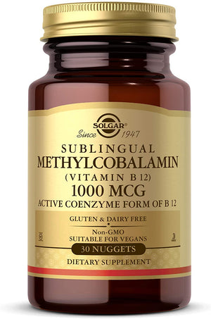 Solgar Methylcobalamin (Vitamin B12) 1000 mcg, 30 Nuggets - Supports Energy Metabolism - Body-Ready, Active Form of B12 - Vitamin B - Non GMO, Vegan, Gluten, Dairy Free, Kosher - 30 Servings