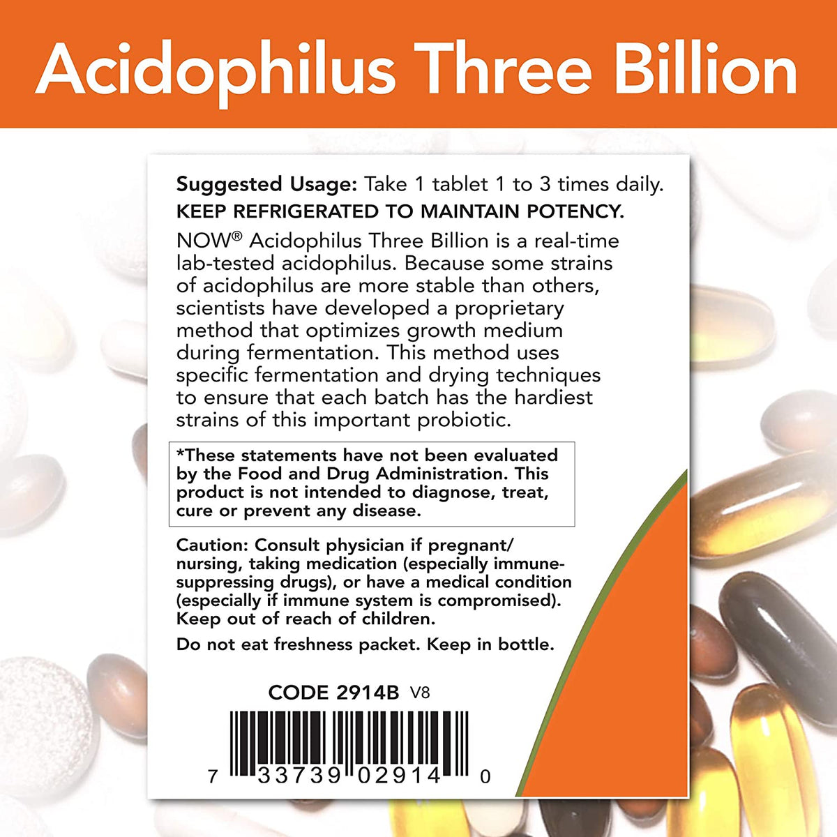 NOW Acidophilus Three Billion, 180 Tablets