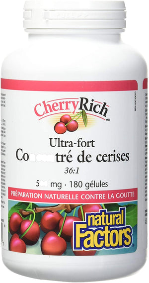 CherryRich by Natural Factors, Super Strength Cherry Concentrate, Antioxidant Support for Healthy Joints and Uric Acid Metabolism, 180 softgels (180 Servings)