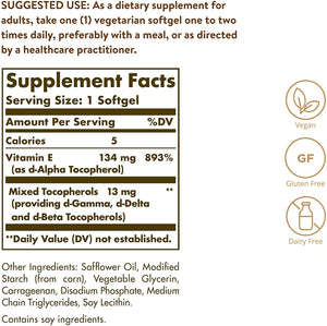 Solgar Vitamin E, 200 IU, 100 Vegetarian Softgels