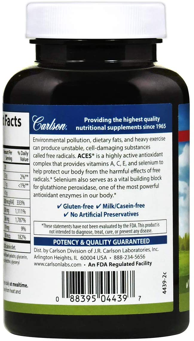 Carlson - ACES, Vitamins A, C, E + Selenium, Cellular Health & Immune Support, Antioxidant, 90 Softgels