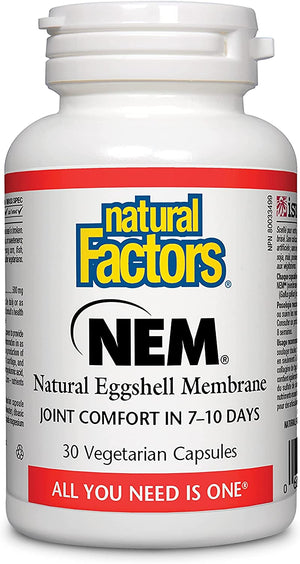 NEM Natural Eggshell Membrane, Promotes Joint Comfort and Flexibility with Collagen, Chondroitin and Hyaluronic Acid, 30 capsules (30 servings)