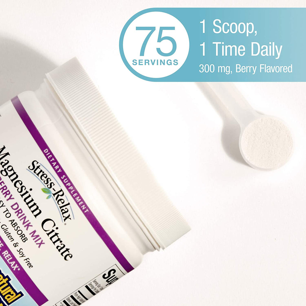 Natural Factors Stress-Relax Magnesium Citrate Drink Mix, Restores Normal Levels of Magnesium & Balances Calcium Intake, Non-GMO, Berry Flavor, 8.8 oz (75 Servings)
