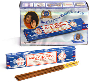 Satya Sai Baba Nag Champa Agarbatti Pack of 12 Incense Sticks Boxes 15gms Each Fine Quality Incense Sticks for Relaxation, Meditation, Positivity and Peace