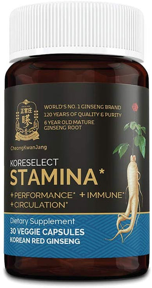 Stamina Booster Pills for Men - Genuine KGC Dietary 6 Yrs Grown Korean Red Panax Ginseng Supplement, Maca, Zinc - Performance Enhancement, Endurance, Fast Recovery - 30 Powder Capsules