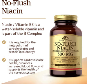 Solgar No-Flush Niacin, 500 mg, 100 Vegetable Capsules