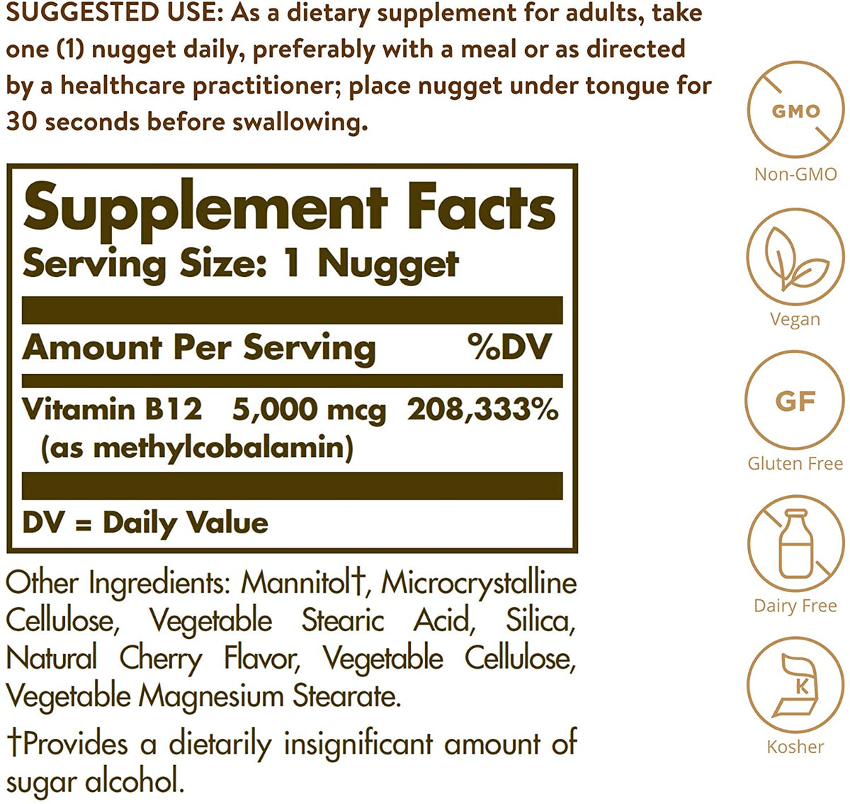 Solgar Methylcobalamin (Vitamin B12) 5000 mcg, 30 Nuggets - Supports Energy Metabolism - Body-Ready, Active Form of B12 - Vitamin B - Non GMO, Vegan, Gluten, Dairy Free, Kosher - 30 Servings