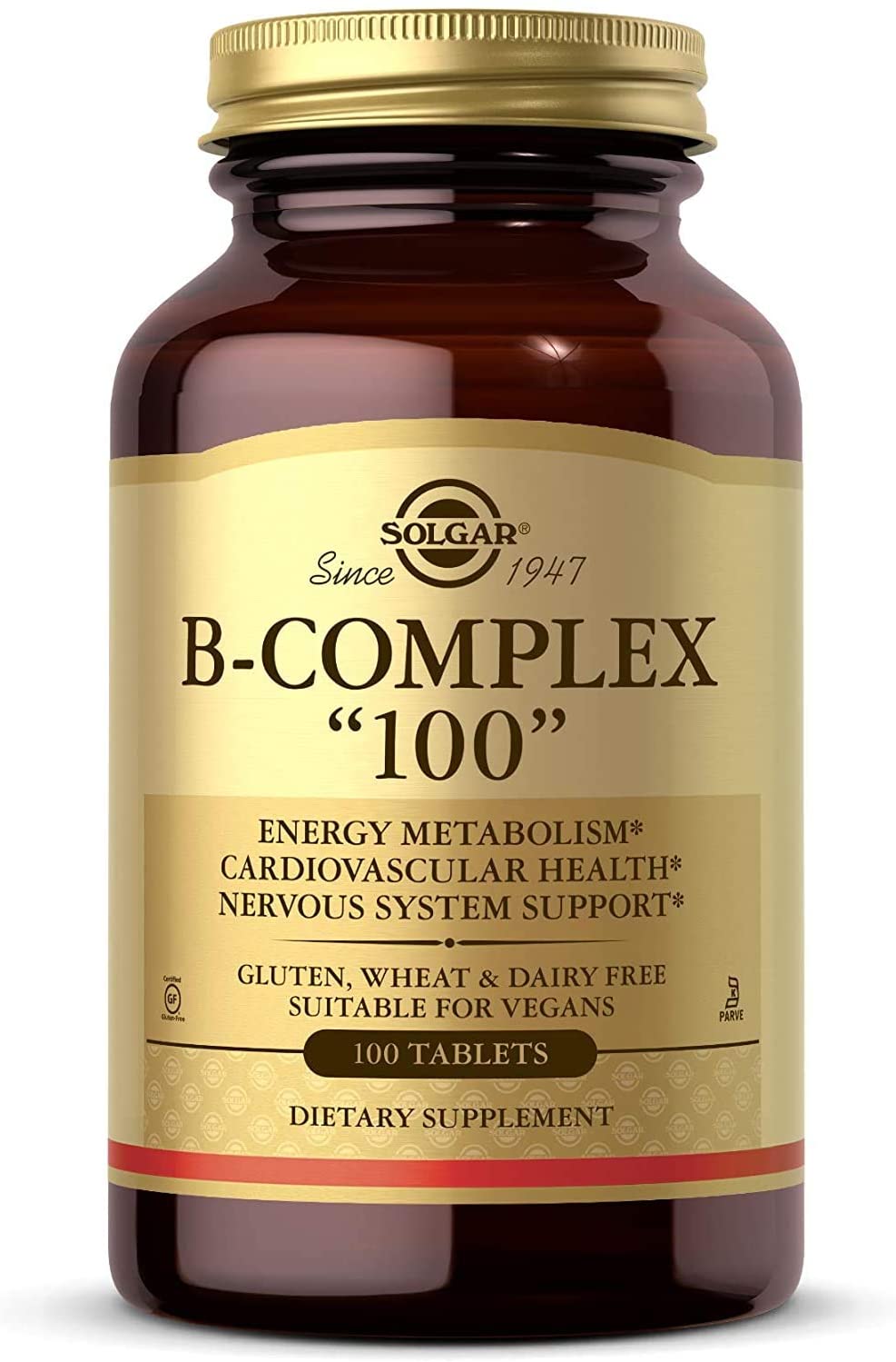 SOLGAR B-Complex 100&quot; - 100 Tablets - Energy Metabolism, Cardiovascular Health, Nervous System Support - Non-GMO, Vegan, Gluten Free - 100 Servings