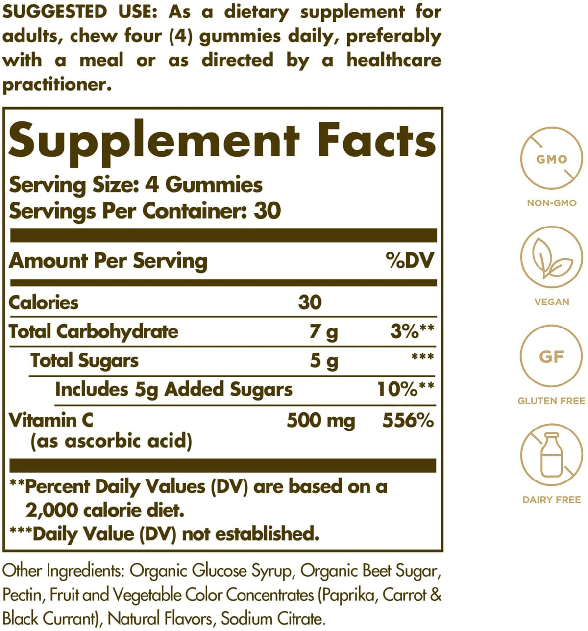 Solgar Adult Vitamin C 500 mg Gummies, Great-Tasting Strawberry Orange Flavor, Supports Immune Health, Non-GMO, Vegan, Gluten &amp; Dairy Free, 30 Servings, 120 Count