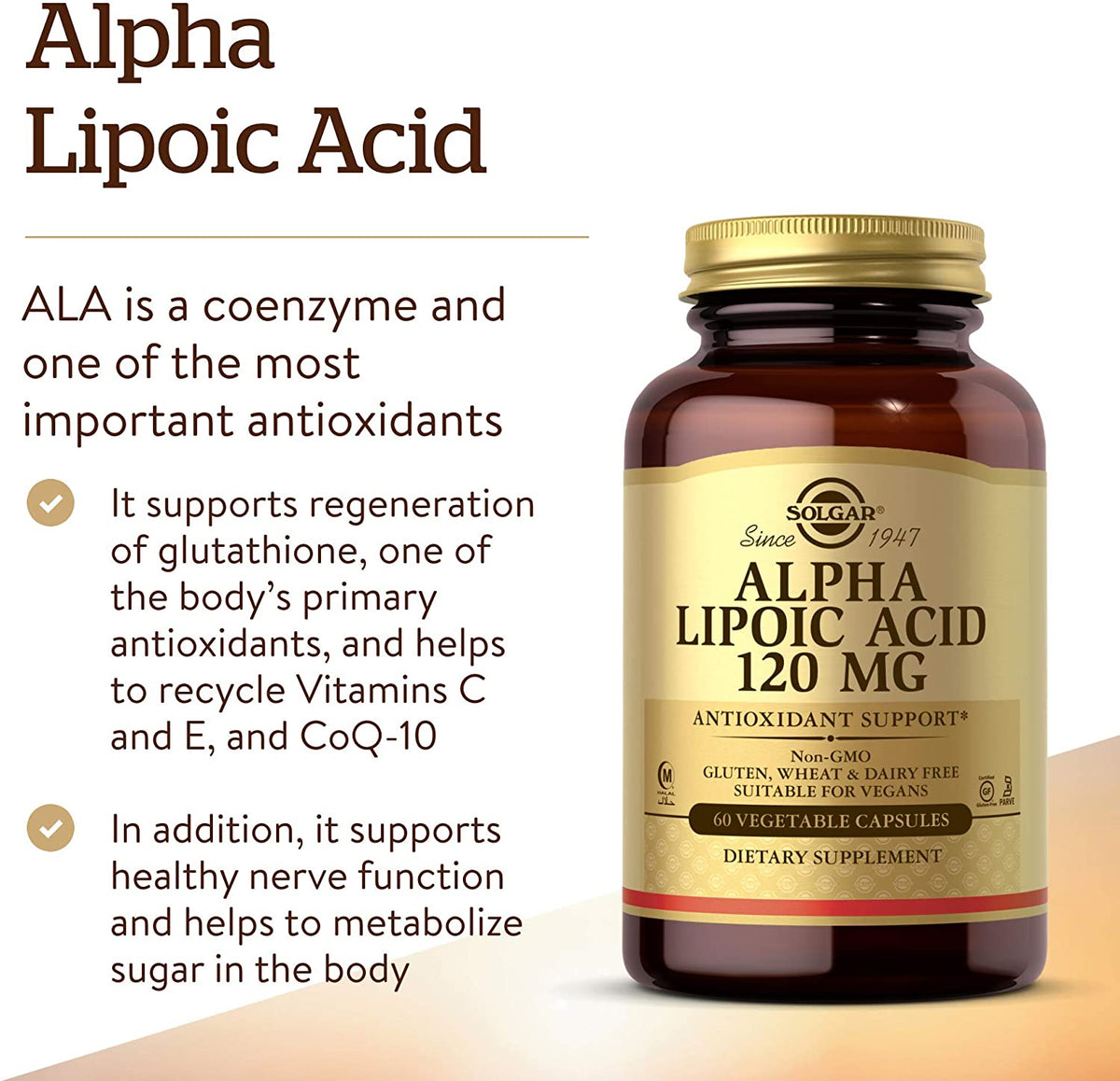 Solgar Alpha Lipoic Acid, 120 mg, 60 Vegetable Capsules