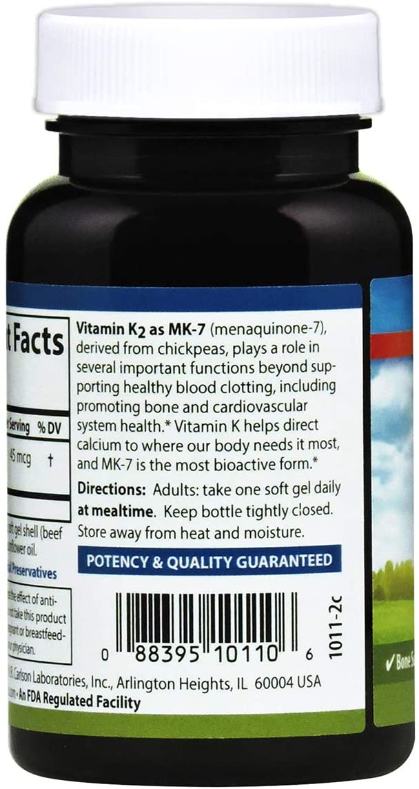 Carlson Labs Vitamin K2-7 45 MCG Mineral Supplement Softgels, 90 Count