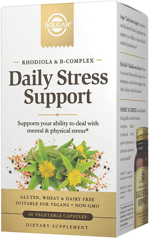 Solgar Daily Stress Support, 60 Vegetable Capsules – Build Resistance to Stress & Mental Fatigue – Support Ability to Stay Calm – Contains Clinically-Studied Rhodiola & B-Complex, Non-GMO, 60 servings