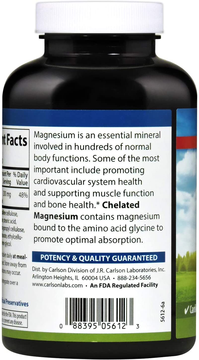 Carlson Chelated Magnesium, 180 Tablets
