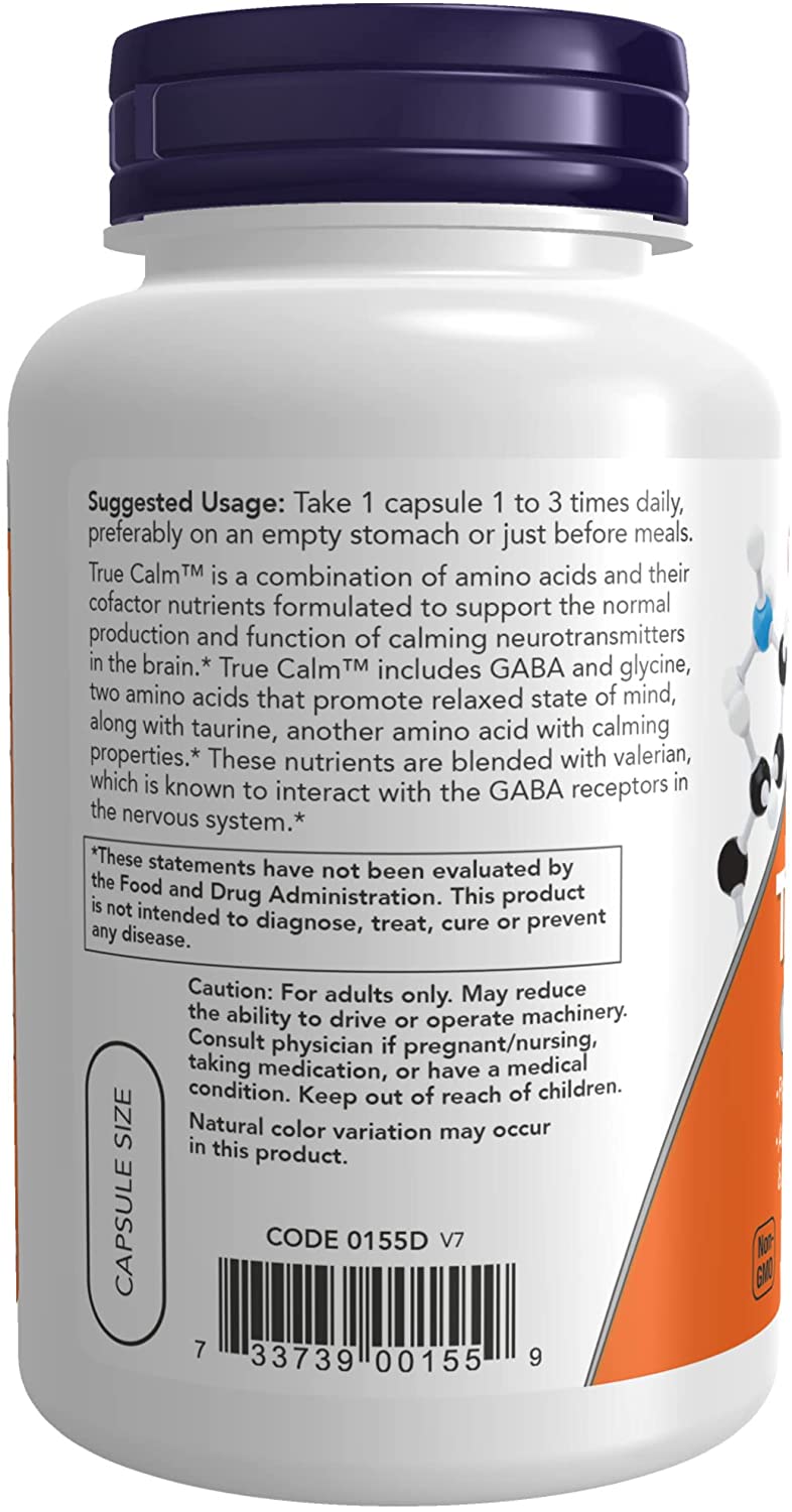 NOW Supplements, True Calm, Amino Acid blend with B Vitamins &amp; Valerian , 90 Veg Capsules