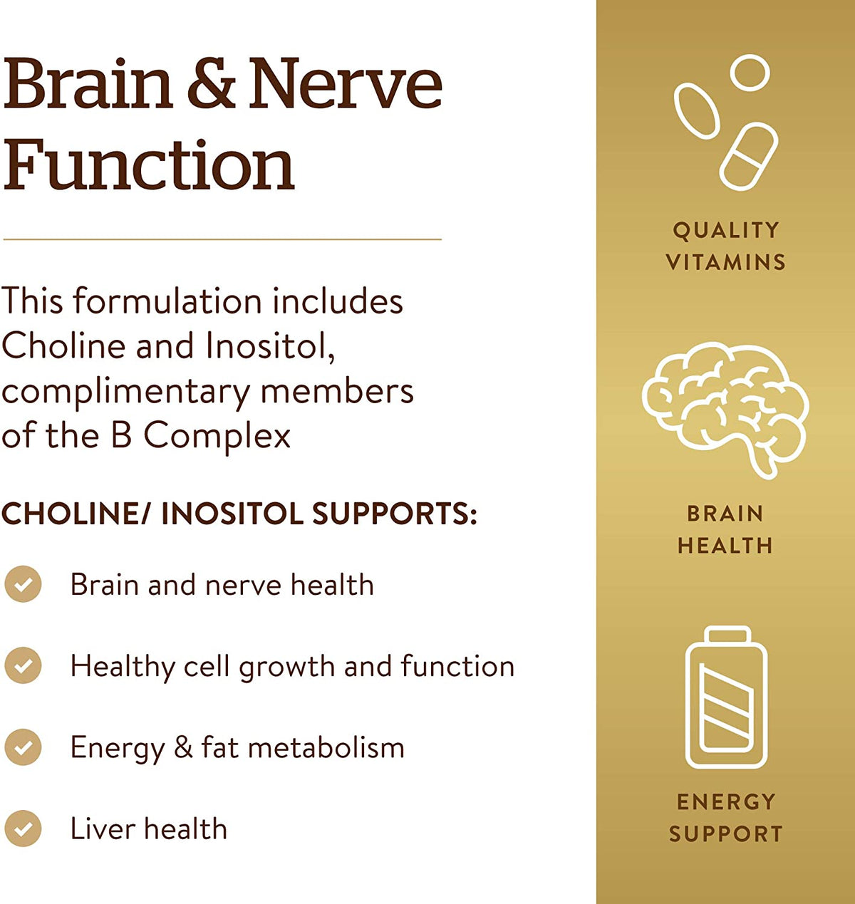 Solgar Choline/Inositol 500 mg/500 mg, 100 Vegetable Capsules - Energy Metabolism, Liver Health, Essential for Brain &amp; Nerve Function - Non-GMO, Vegan, Gluten Free, Dairy Free, Kosher - 50 Servings
