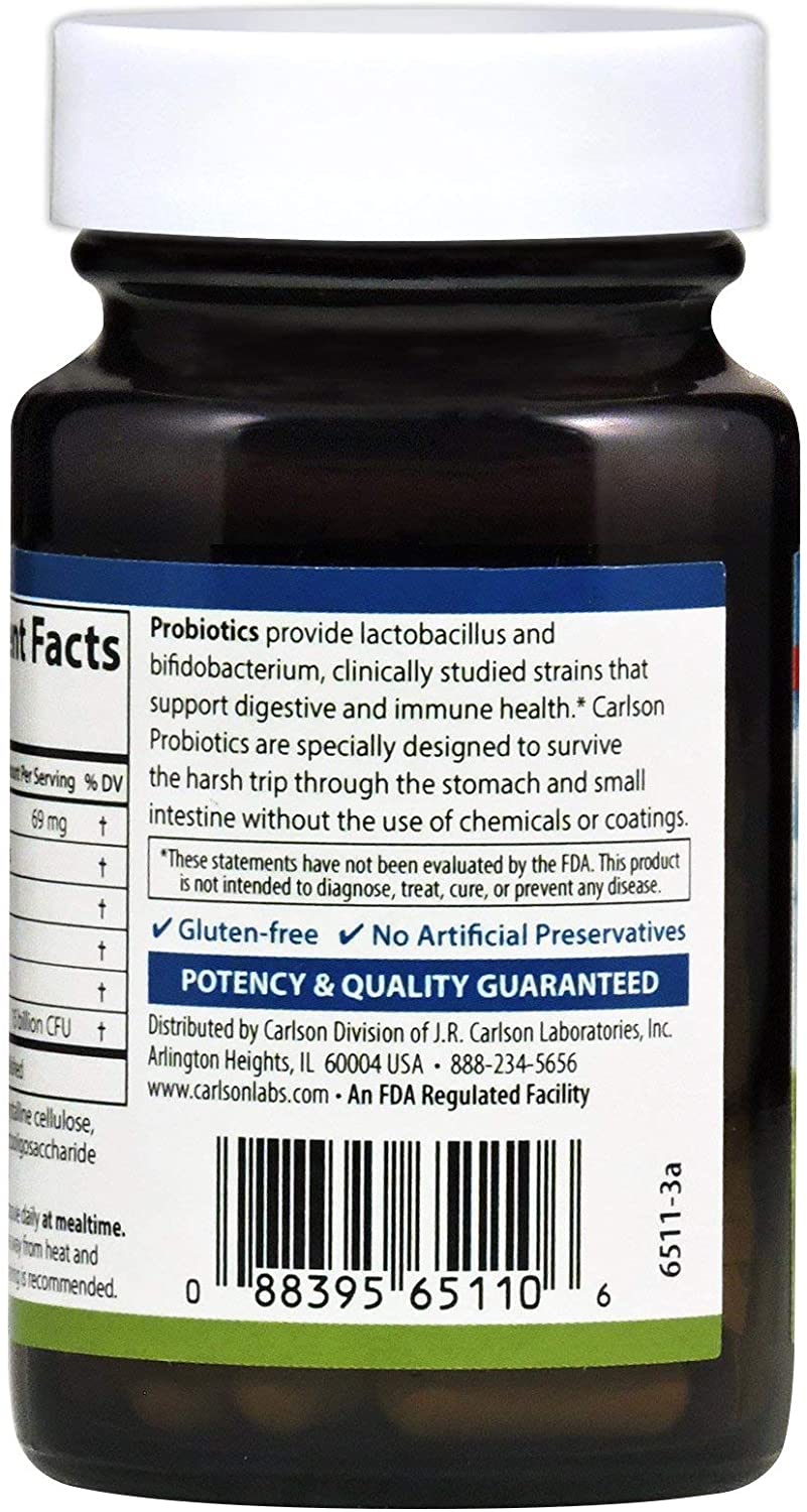 Carlson - Probiotics, 15 Billion CFU, Lactobacillus &amp; Bifidobacteria, Digestive Health, Gastrointestinal Health &amp; Immune Support, 30 Vegetarian Capsules