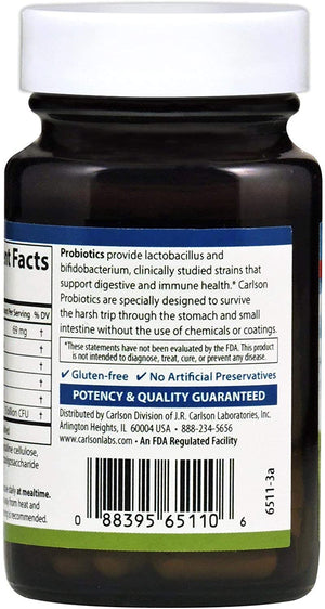 Carlson - Probiotics, 15 Billion CFU, Lactobacillus & Bifidobacteria, Digestive Health, Gastrointestinal Health & Immune Support, 30 Vegetarian Capsules