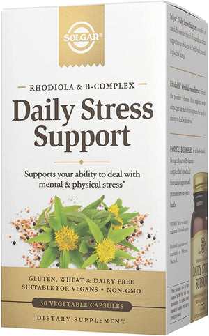 Solgar Daily Stress Support, 30 Vegetable Capsules – Build Resistance to Stress & Mental Fatigue – Support Ability to Stay Calm – Contains Clinically-Studied Rhodiola & B-Complex, Non-GMO, 30 servings