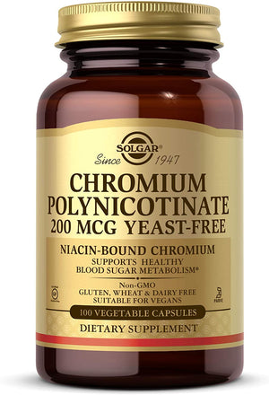 Solgar Chromium Polynicotinate Yeast Free, 200 mcg, 100 Vegetable Capsules