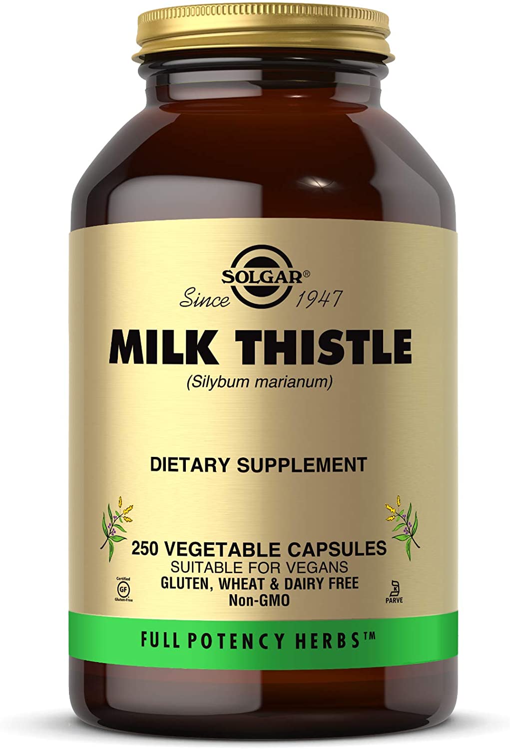 SOLGAR Milk Thistle - 250 Vegetable Capsules - Full Potency (FP) - Non-GMO, Vegan, Gluten Free, Dairy Free, Kosher - 250 Servings
